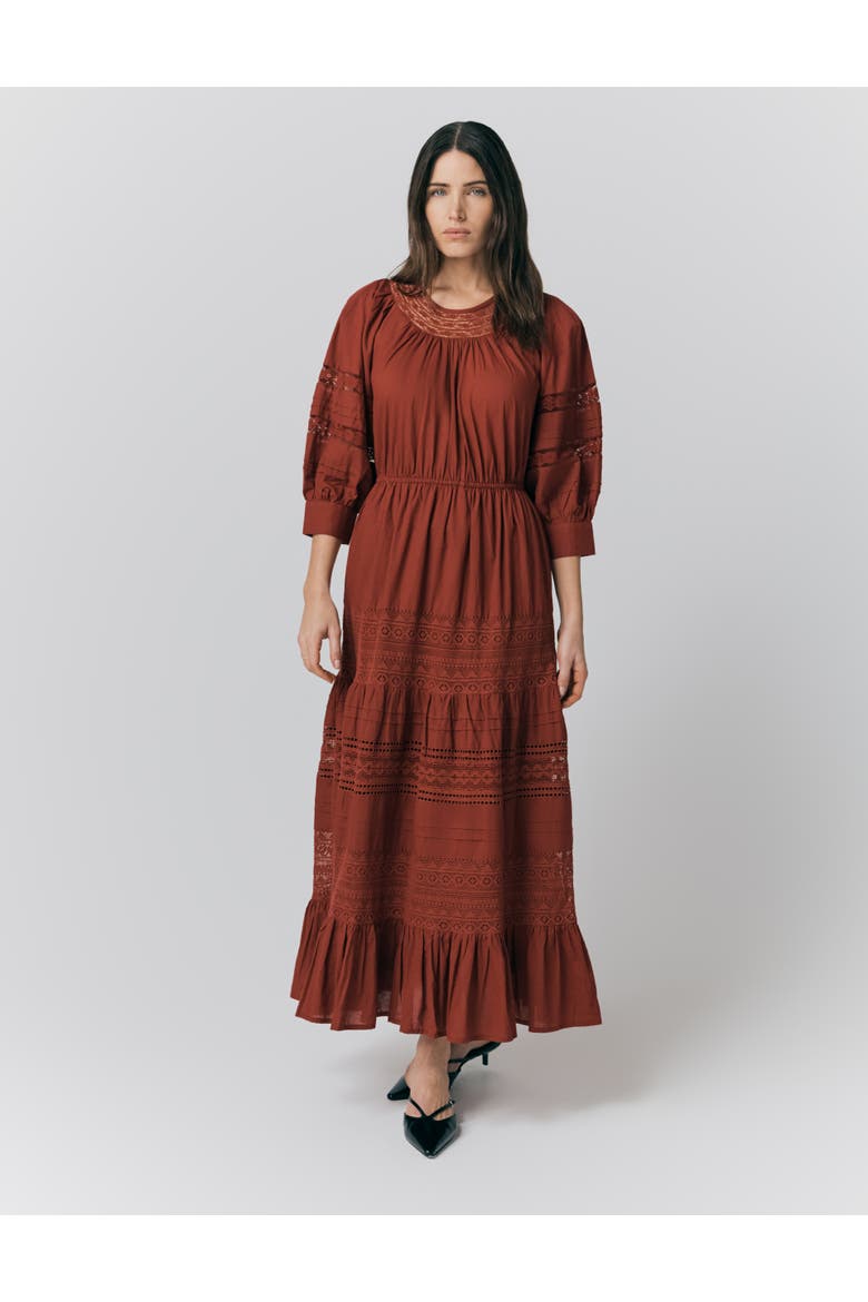 Leoni Lace Trim Cotton Midi Dress
