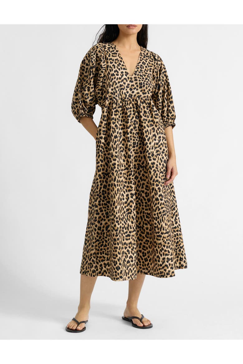 Animal Print V-Neck Cotton Midi Dress