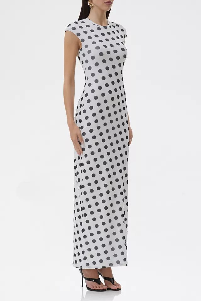 AFRM Cody Blanc Dot Mesh Cap Sleeve Maxi Dress - Image 2