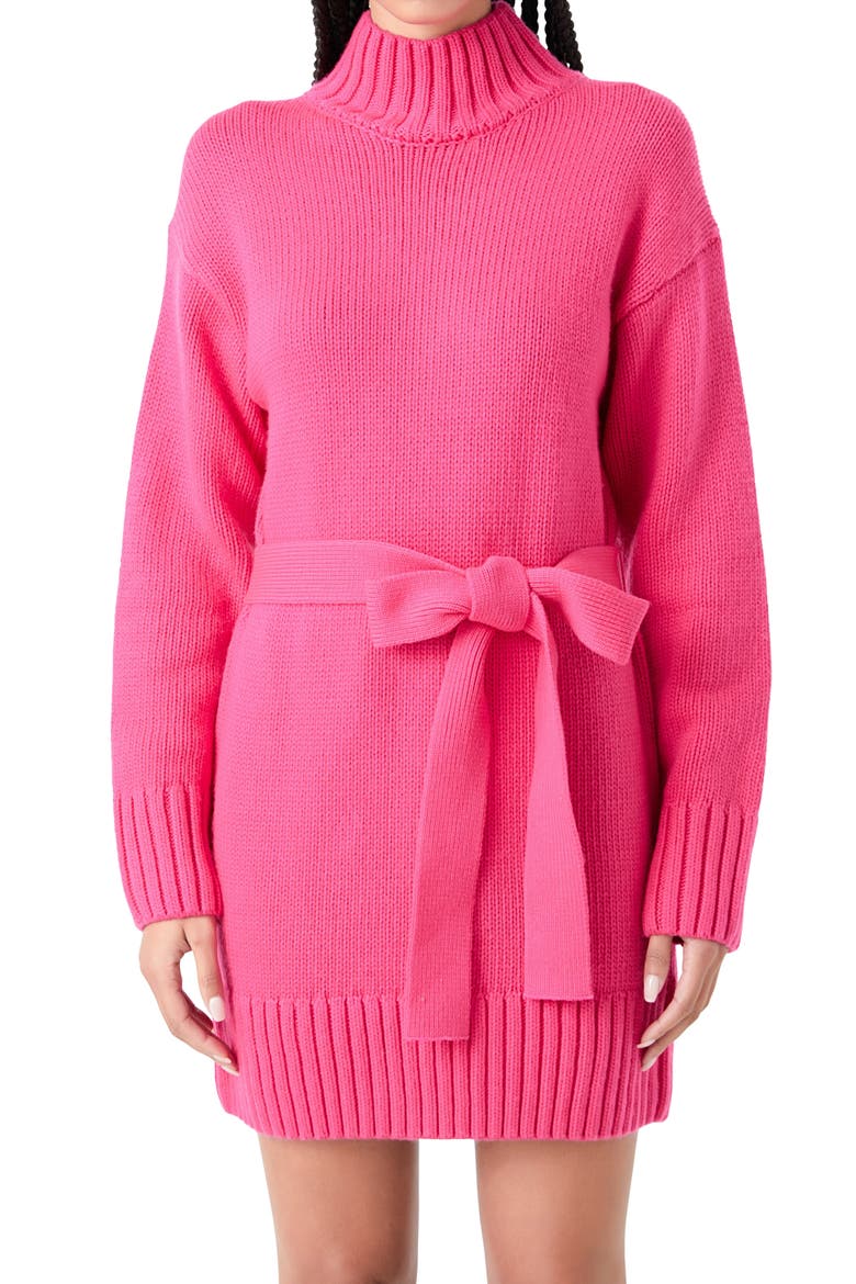 Tie Belt Long Sleeve Sweater Minidress