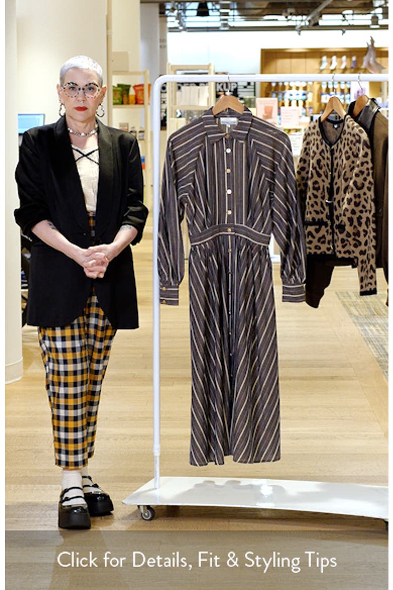 Stripe Pleated Long Sleeve Midi Shirtdress