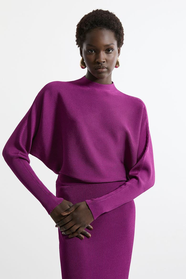 Drape Knit Bat Wing Pencil Midi Dress