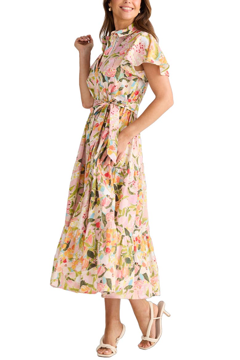 Alice Floral Flutter Sleeve Tiered Cotton Shirtdress