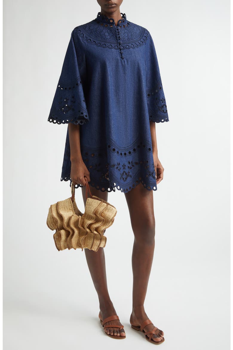 Mohan Broderie Anglaise Trim Denim Minidress