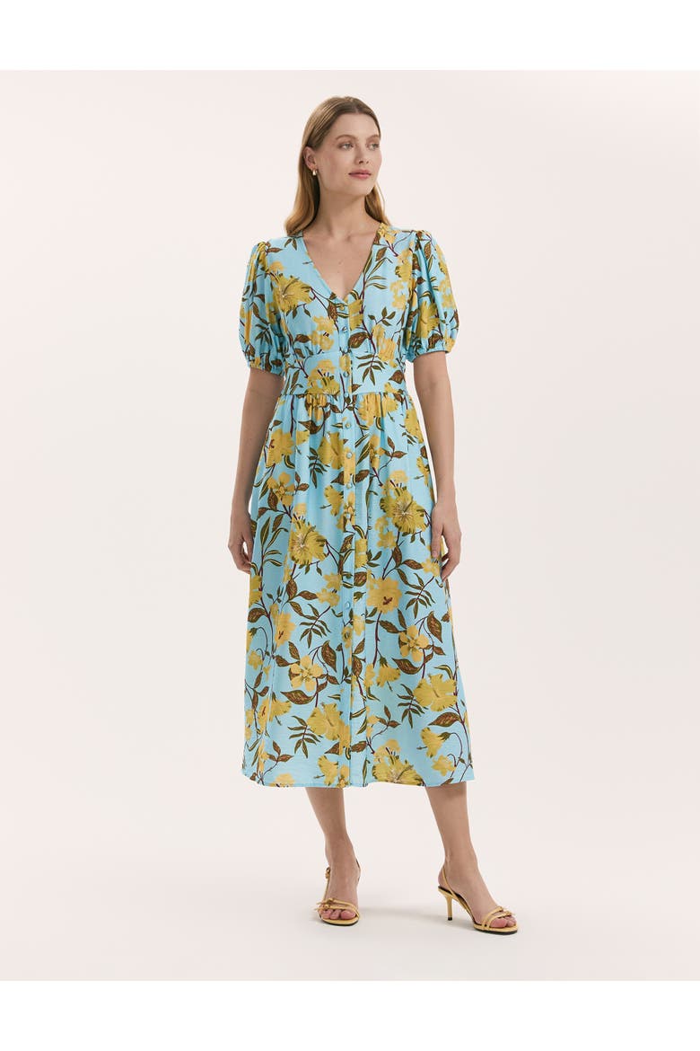 QAddison Floral Linen Blend Midi Dress