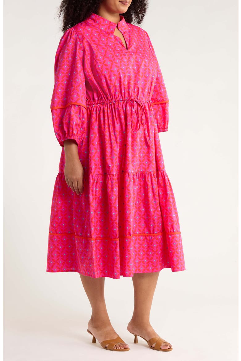 Vaila Floral Puff Sleeve Tiered Cotton Dress