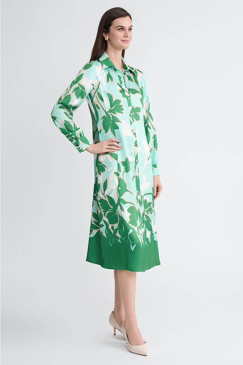 Floral Printed Crepe de Chine Maxi Shirt Dress
