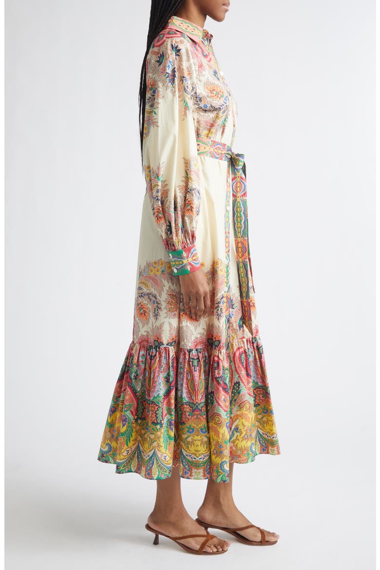 Placed Paisley Long Sleeve Belted Midi Shirtdress
