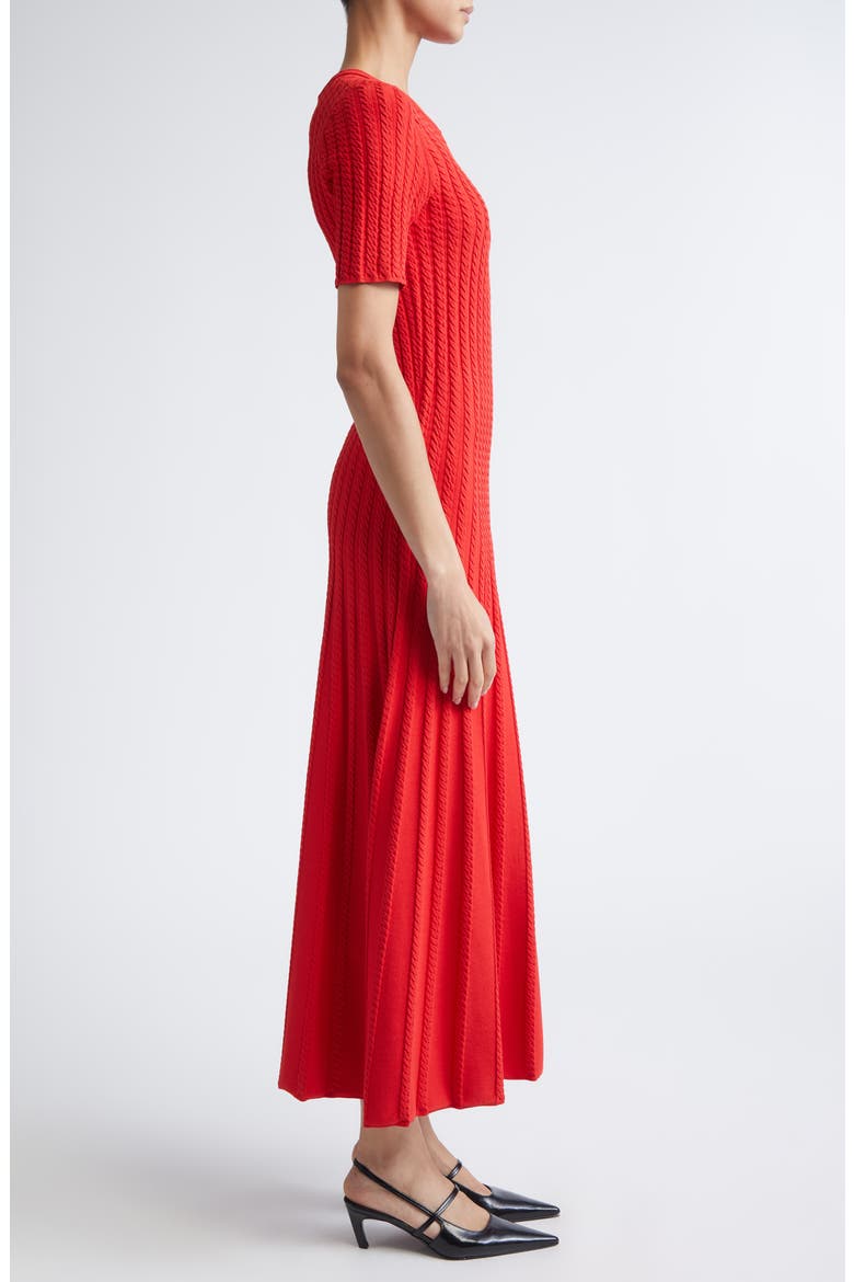 Cable Stitch Short Sleeve Midi Sweater Dress
