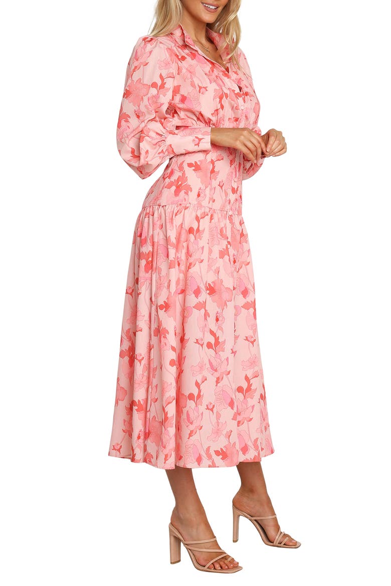 Forever Print Long Sleeve Tiered Midi Dress