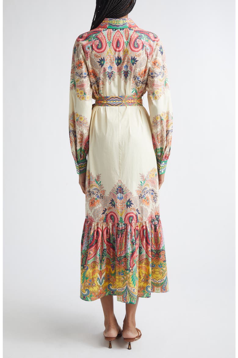 Placed Paisley Long Sleeve Belted Midi Shirtdress