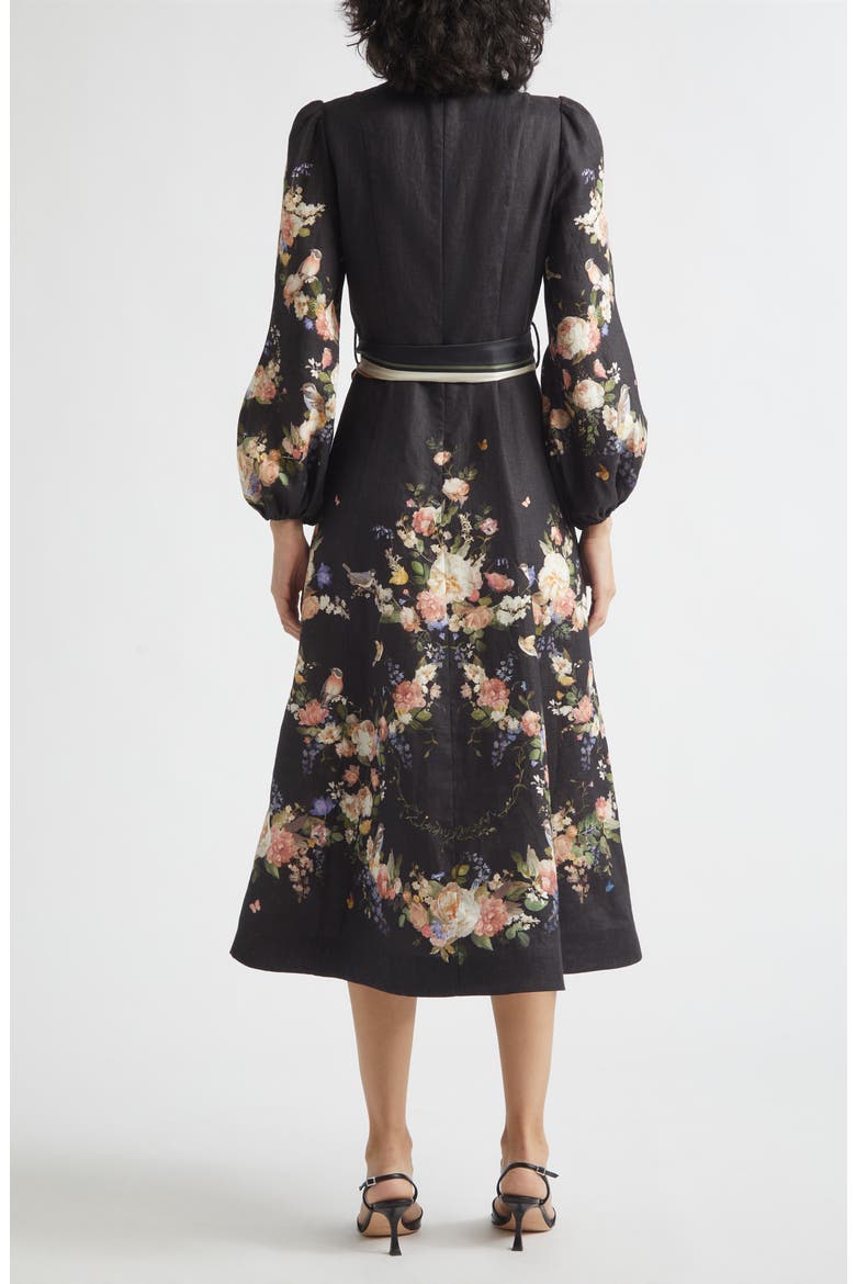 Valiant Floral Long Sleeve Linen Midi Dress