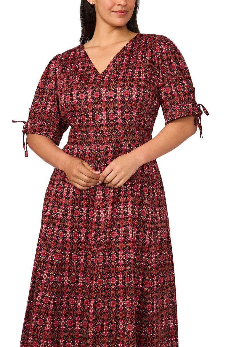 Paisley Balloon Sleeve Stretch Cotton Midi Dress