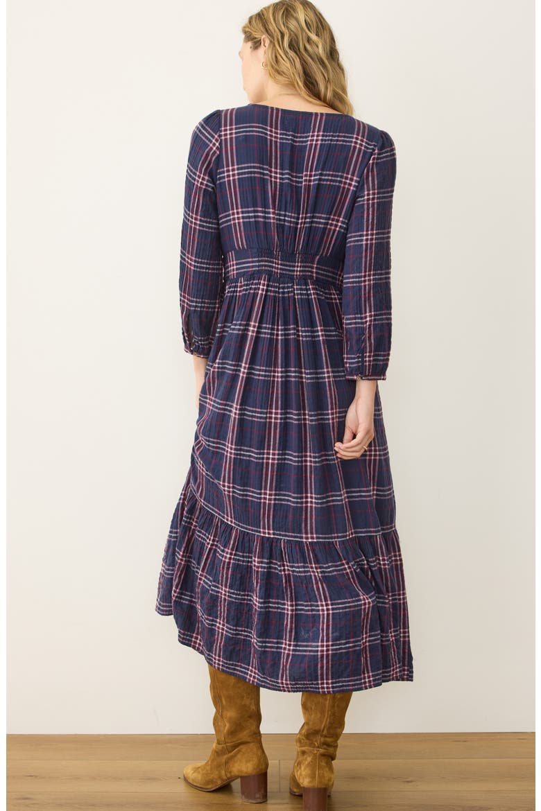 Maeve Plaid Long Sleeve Tiered Midi Dress