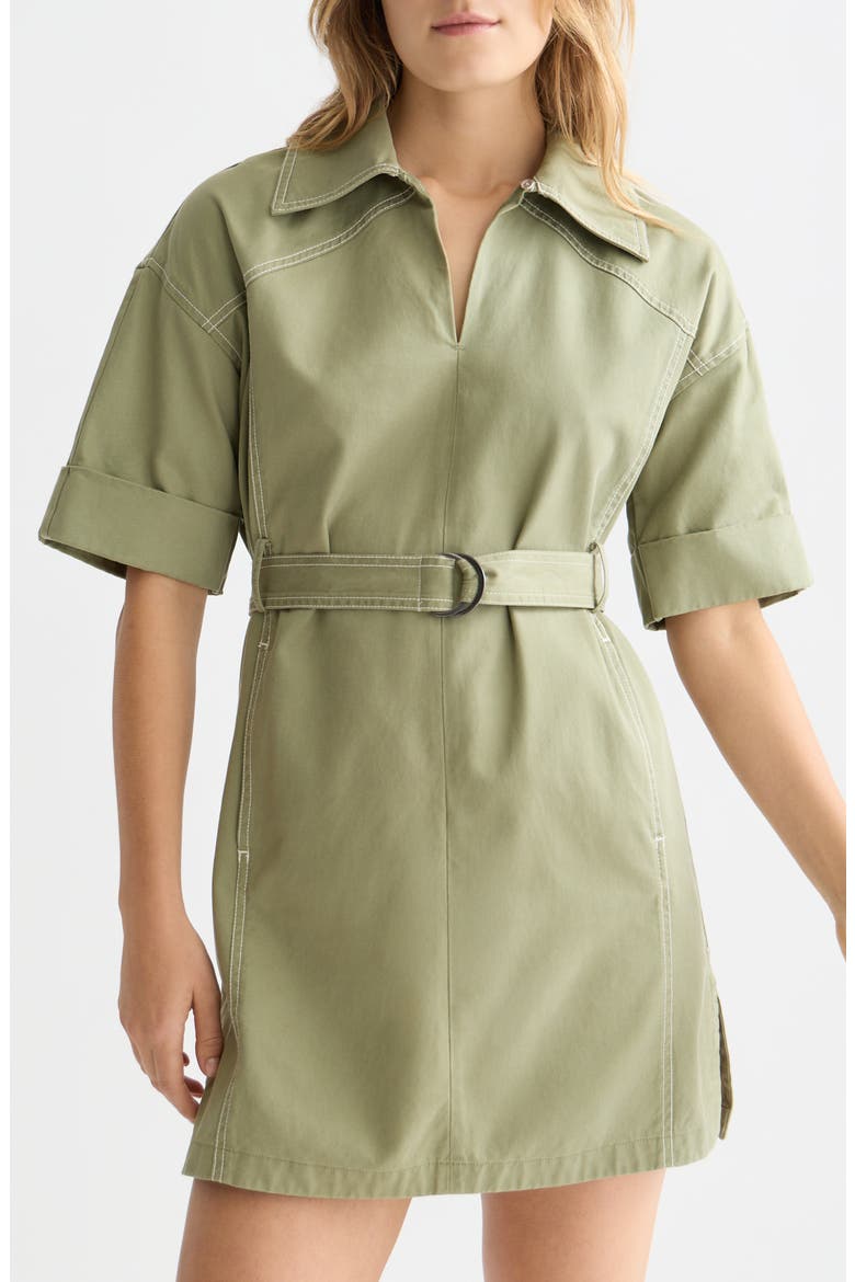 Belted Cotton Blend Utility Minidress