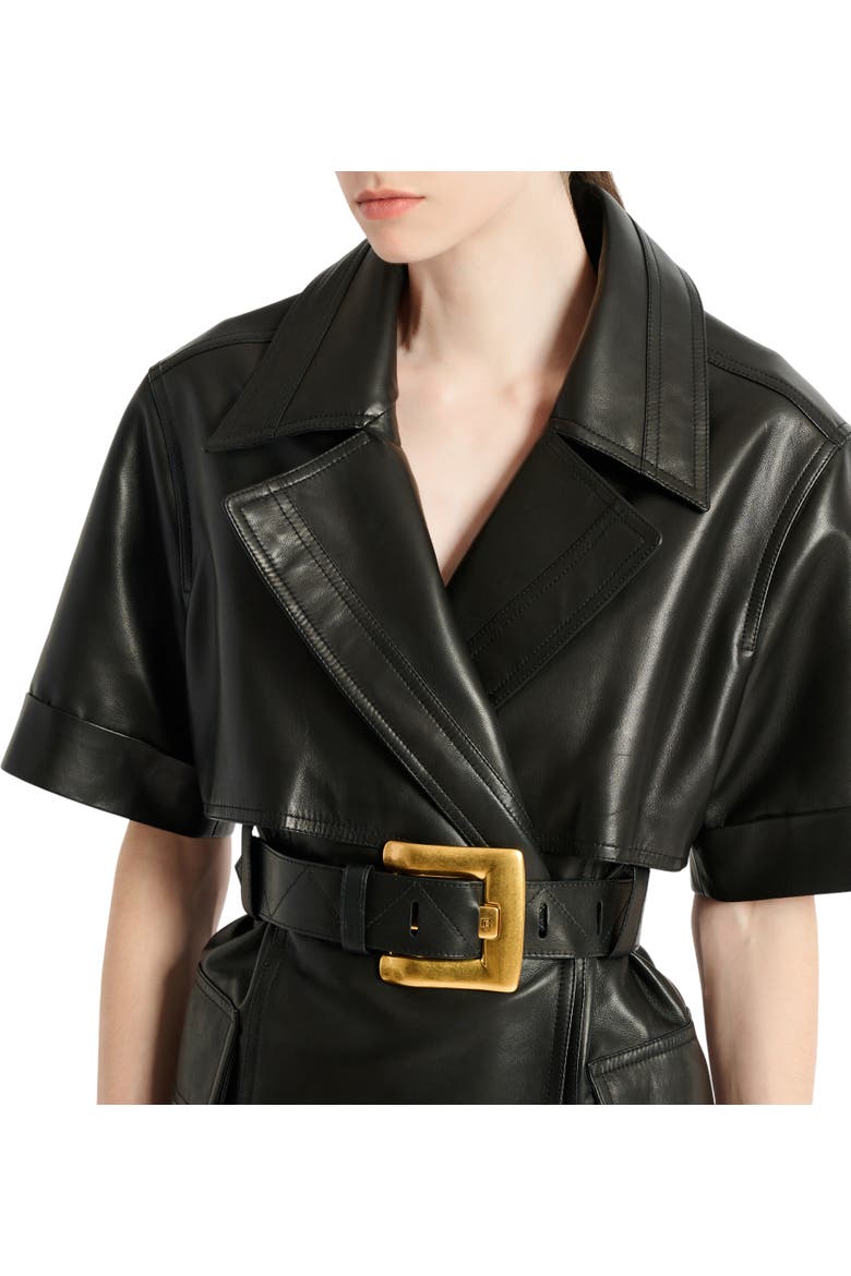 Belted lambskin leather dress