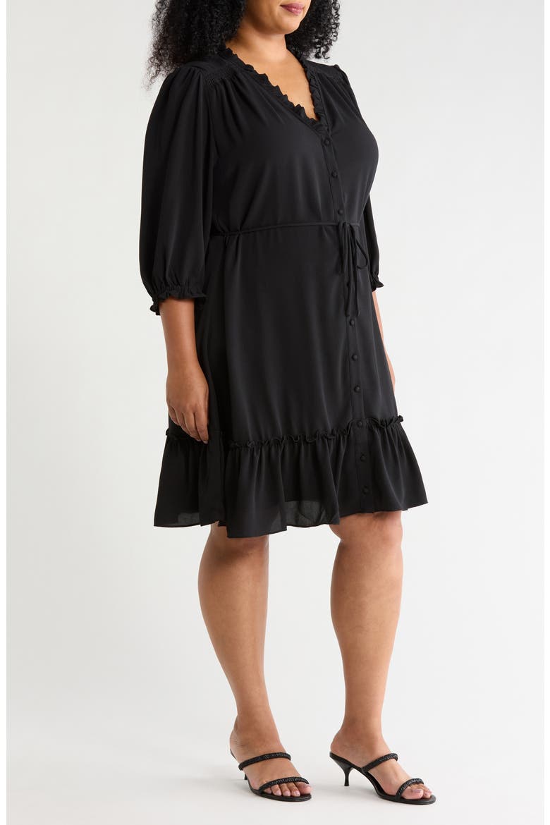 Ruffle Trim Button-Up Dress