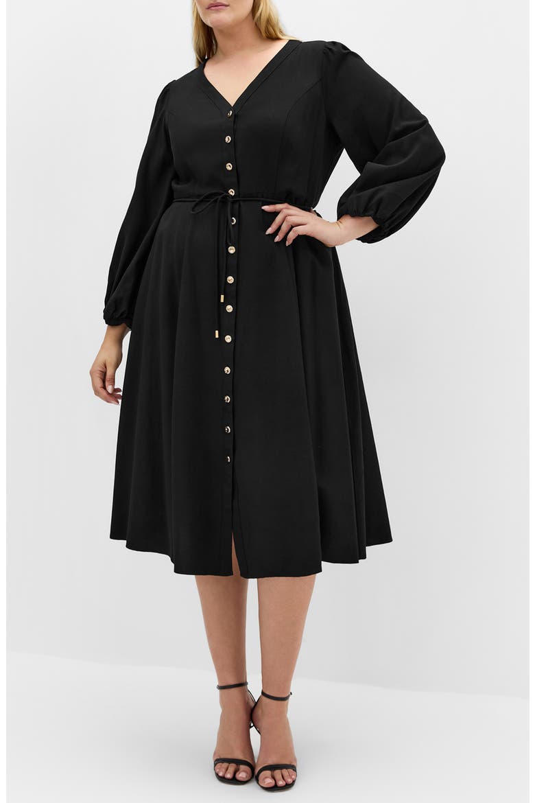 Kristina Tie Waist Long Sleeve Midi Dress
