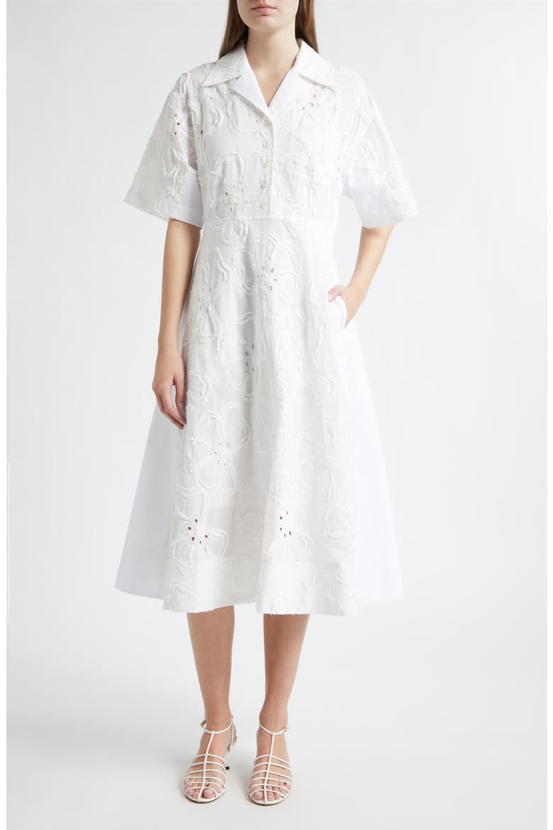 Floral Appliqué Midi Shirtdress