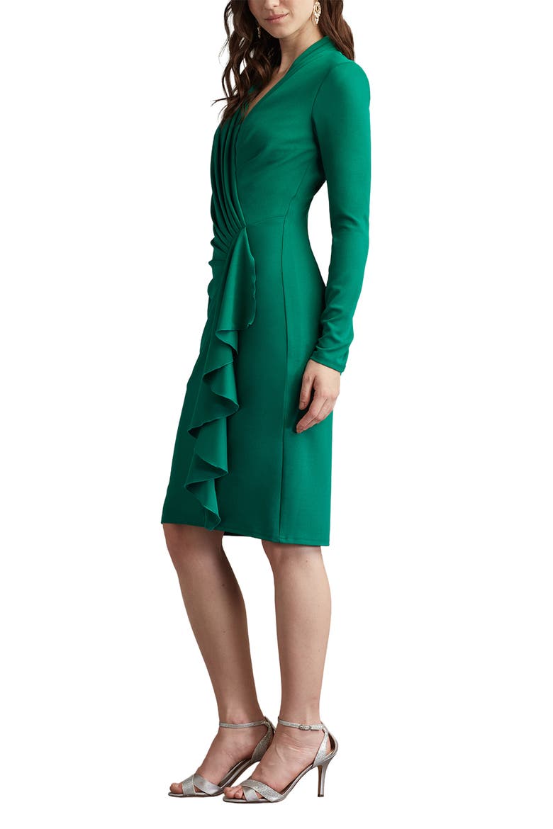 Ruffle Side Drape Long Sleeve Cocktail Dress