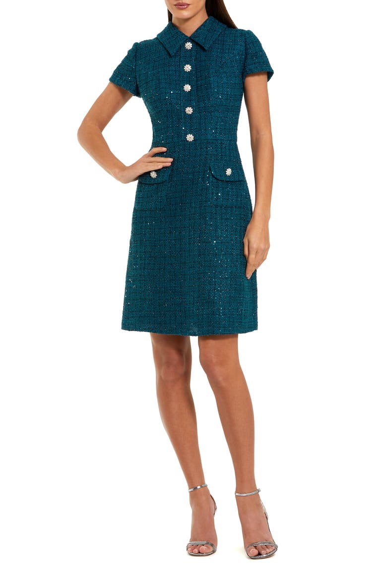 Boucle Collared Button Up Mini Dress