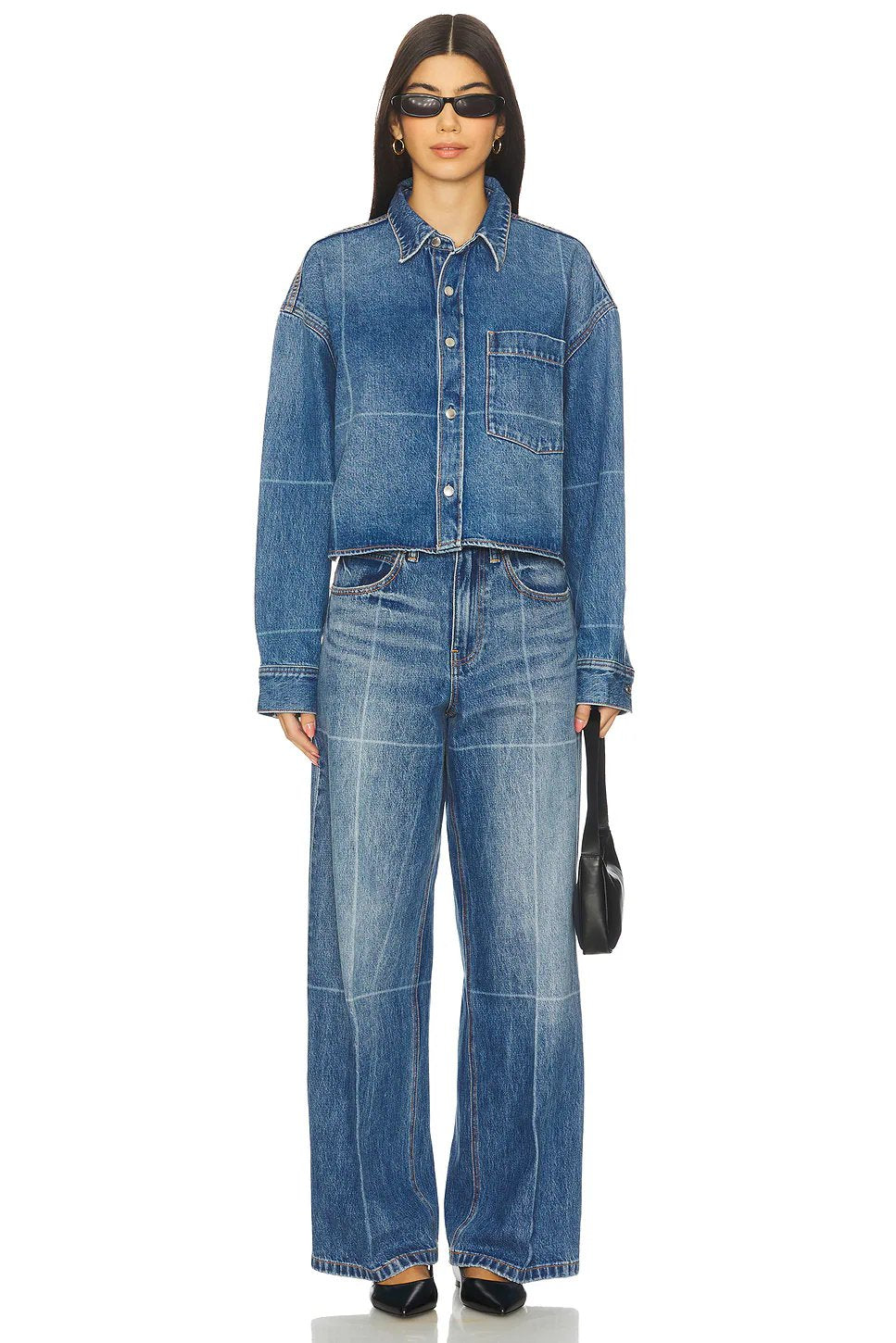 Alexander Wang Cropped Button Down Shirt in Vintage Marbled Blue - Image 4