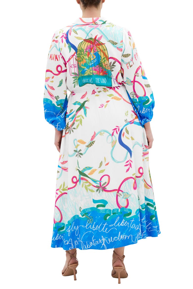 Tahlia Long Sleeve Bird Print Maxi Shirtdress