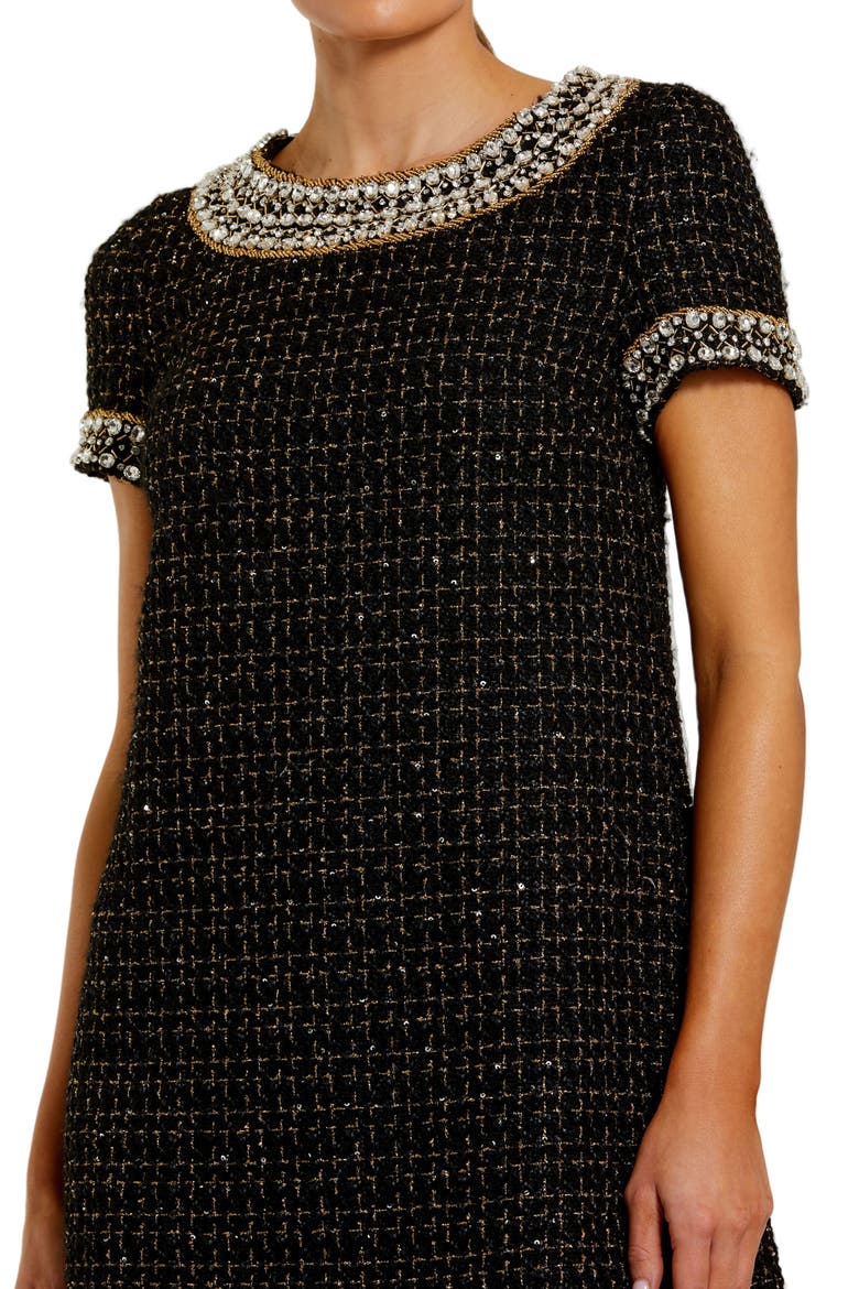 Women's Short Sleeve Boucle Mini Dress With Beading Detail
