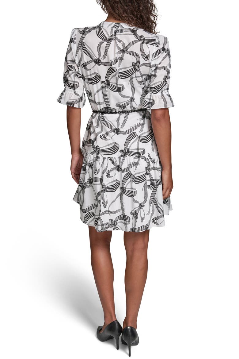 Ribbon Print Belted Cotton Shirtdress
