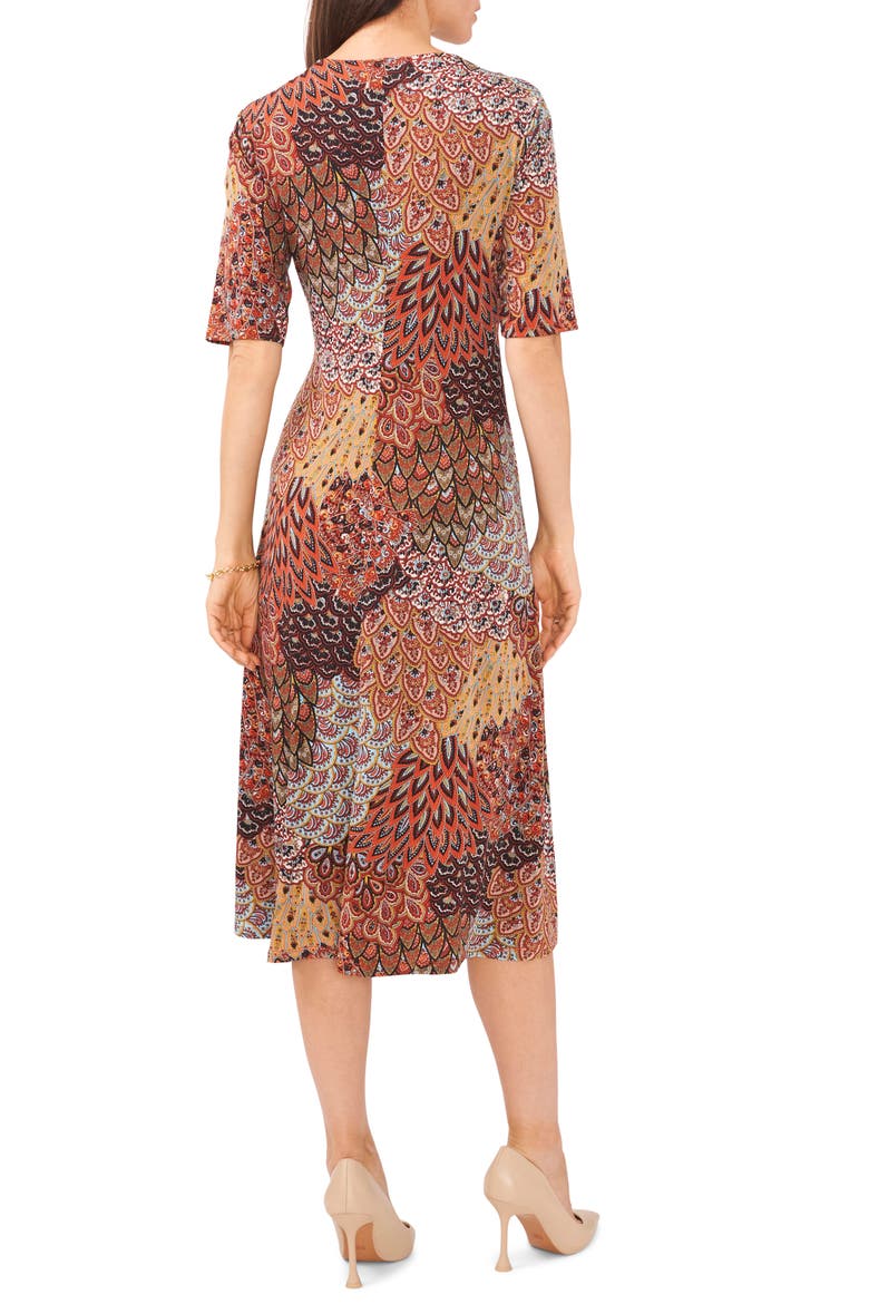 Mixed Print Faux Wrap Midi Dress