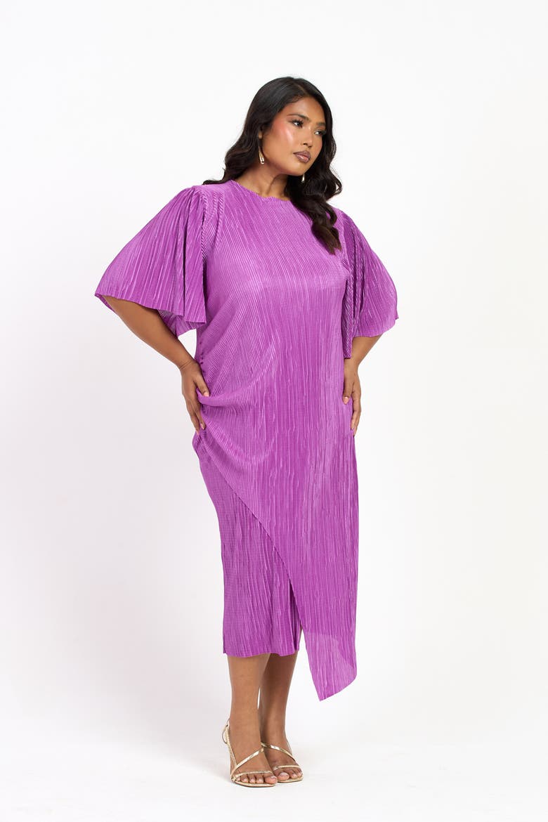 Ruched Side Flutter Sleeve Midi Dress