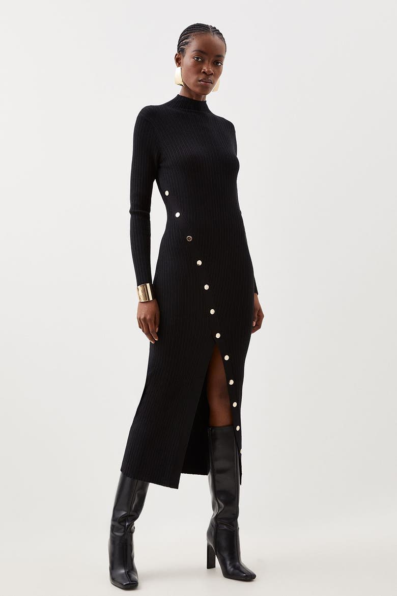 Viscose Popper Split Knit Midi Dress