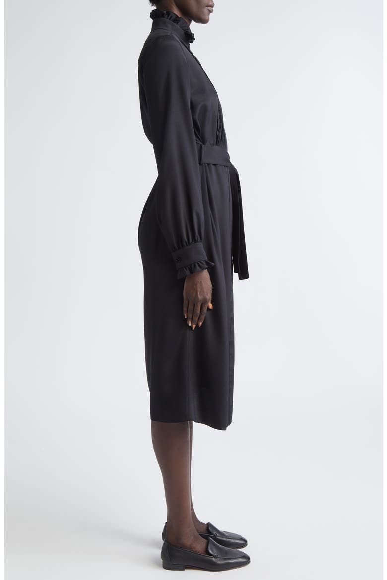 Pintuck Bib Long Sleeve Tuxedo Dress