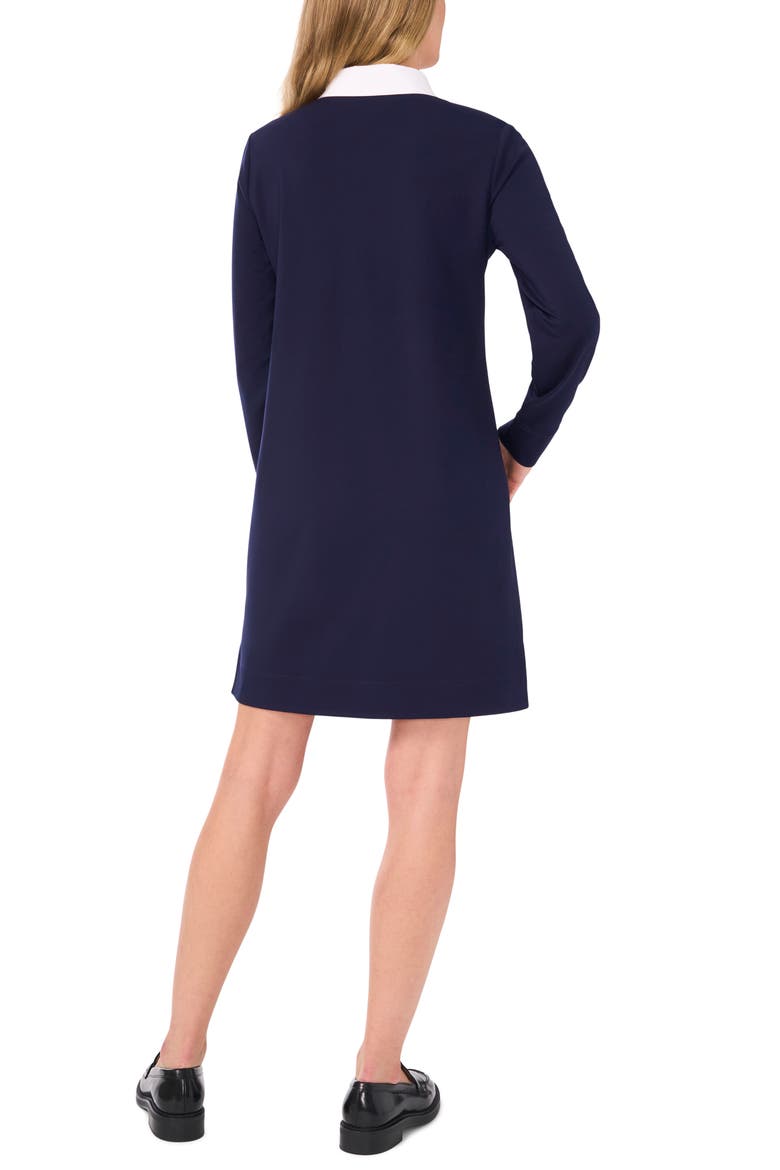 Contrast Collar Long Sleeve Polo Shirtdress