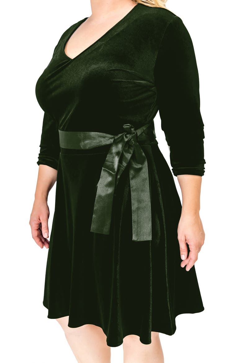 Millie V-Neck Stretch Velvet Fit & Flare Dress