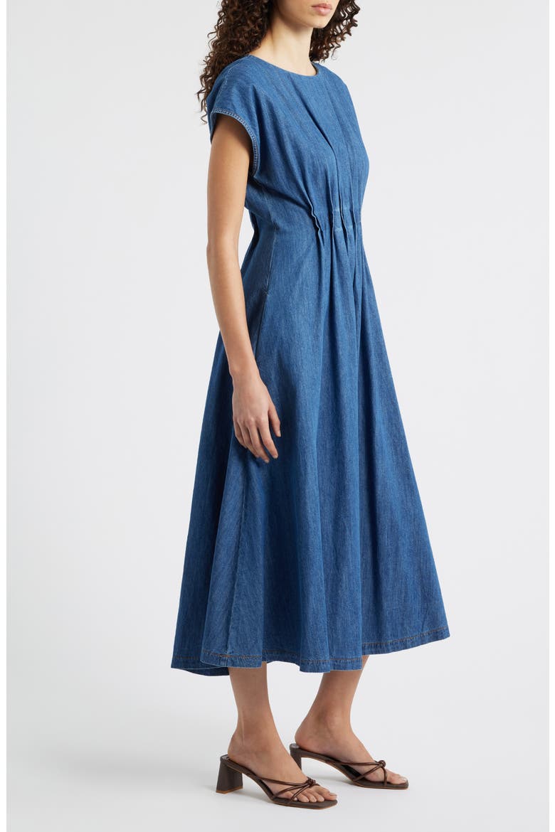 Pleat Detail Denim Midi Dress