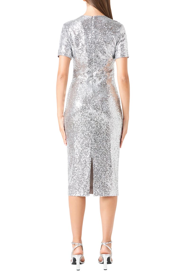 Sequin Short Sleeve Midi Sheath Dress