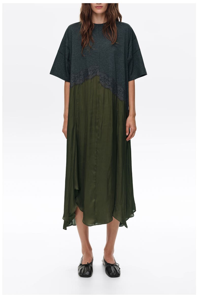 Asymmetric Lace Overlay Midi Dress