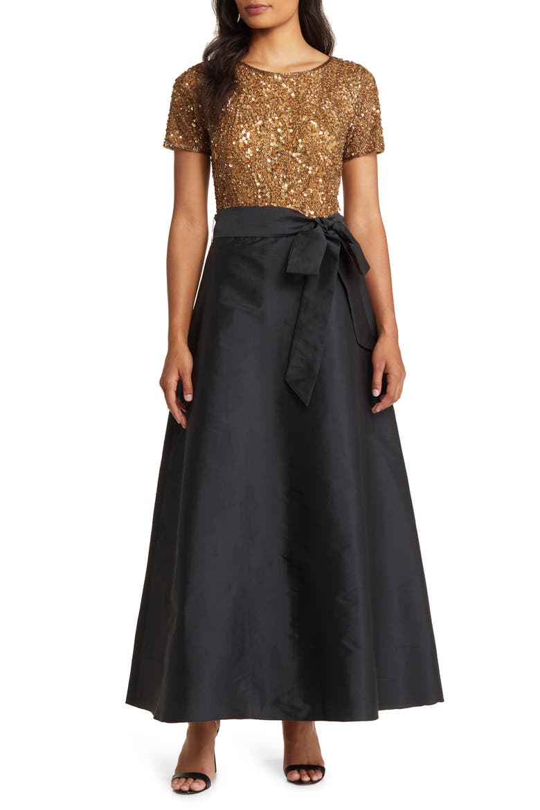 Beaded Bodice Mixed Media Gown