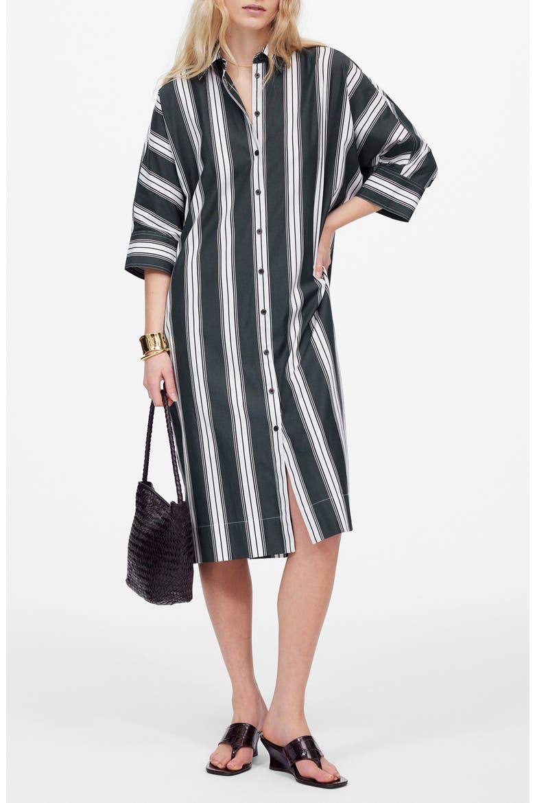 Stripe Dolman Sleeve Poplin Midi Shirtdress