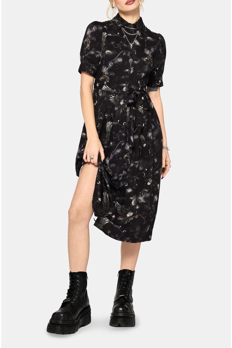 Crimson Magpie And Moth Midi Shirt Dress