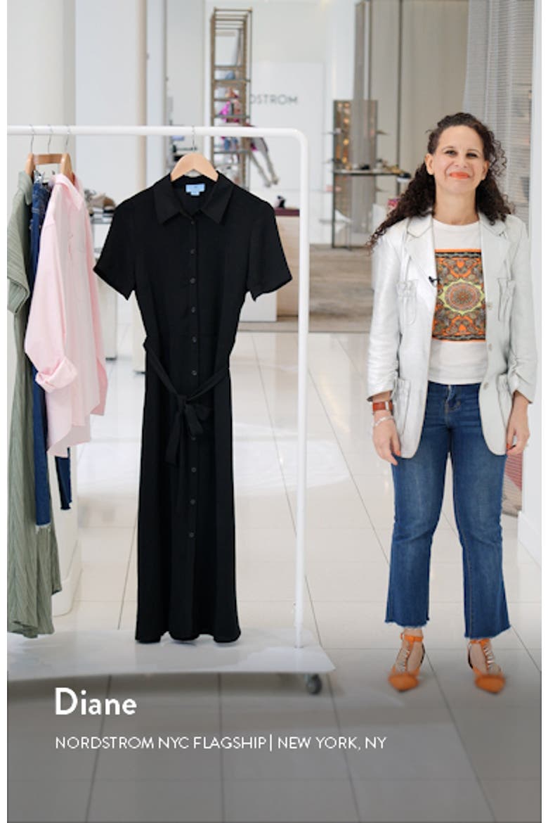 Tie Belt Button-Up Twill Midi Dress