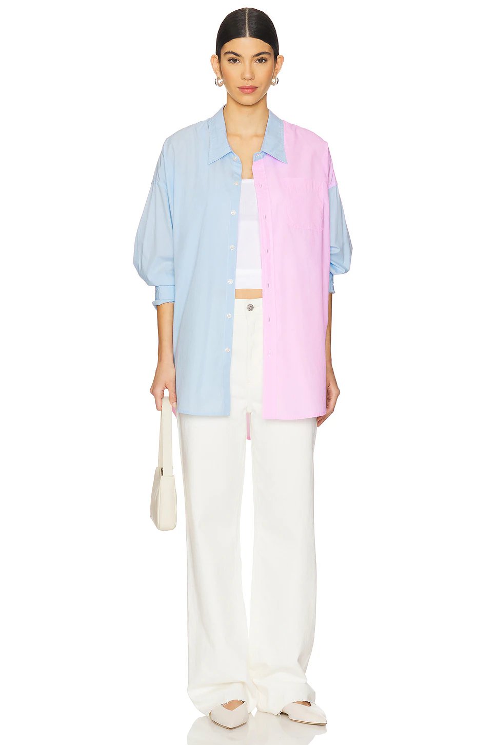 Denimist Button Front Shirt in Light Blue With Pink - Image 5