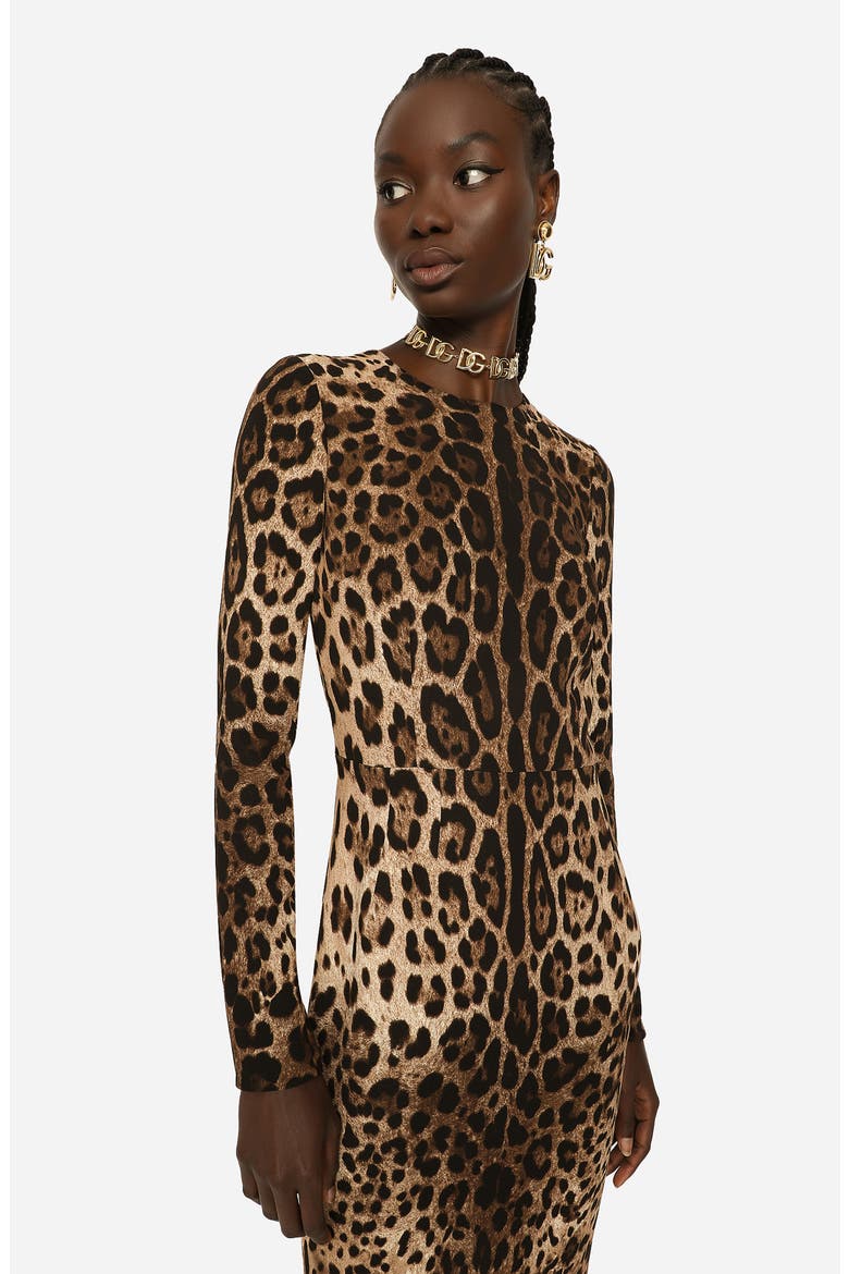 Leopard Print Long Sleeve Sheath Dress