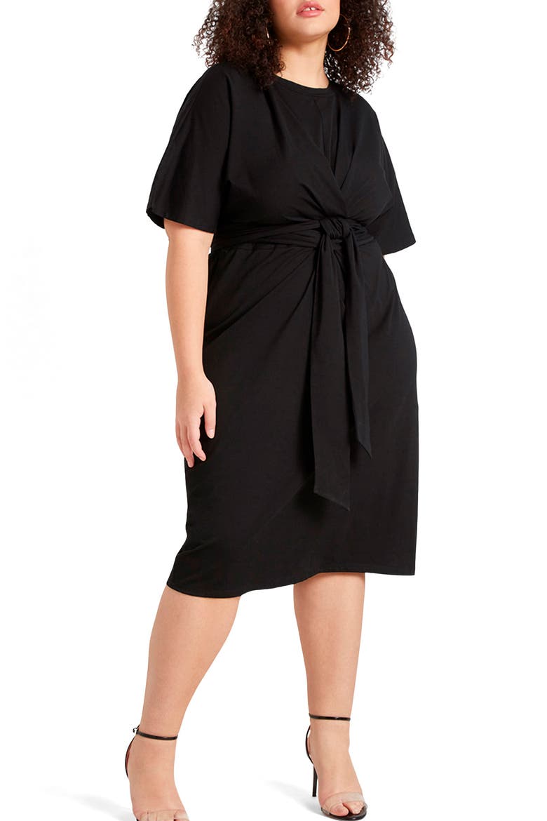 Tie front Flutter Sleeve Midi Sheath Dress
