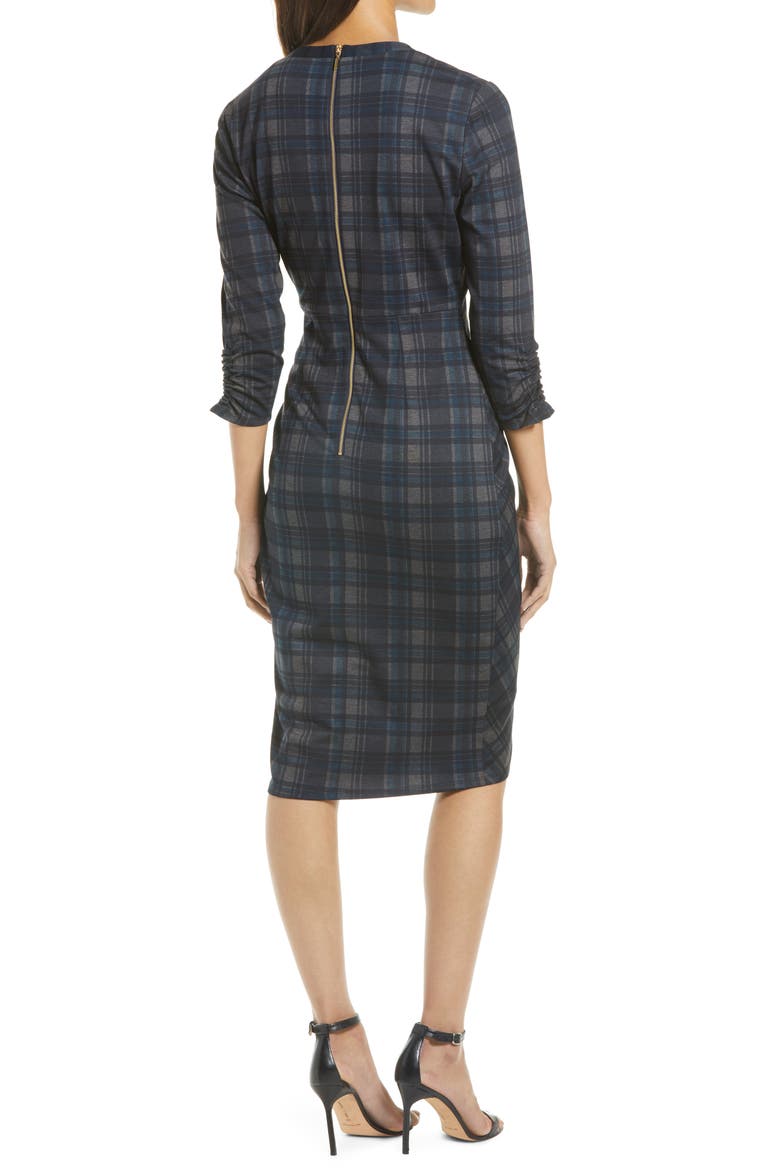 Plaid V-Neck Sheath Dress