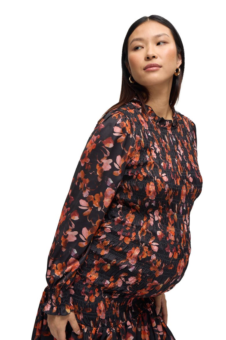 Long Sleeve Smocked Maternity Mini Dress