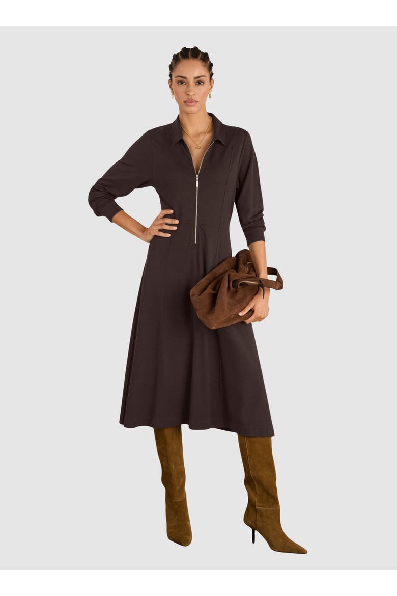 Mariposa Ponte Zip Front Midi Dress