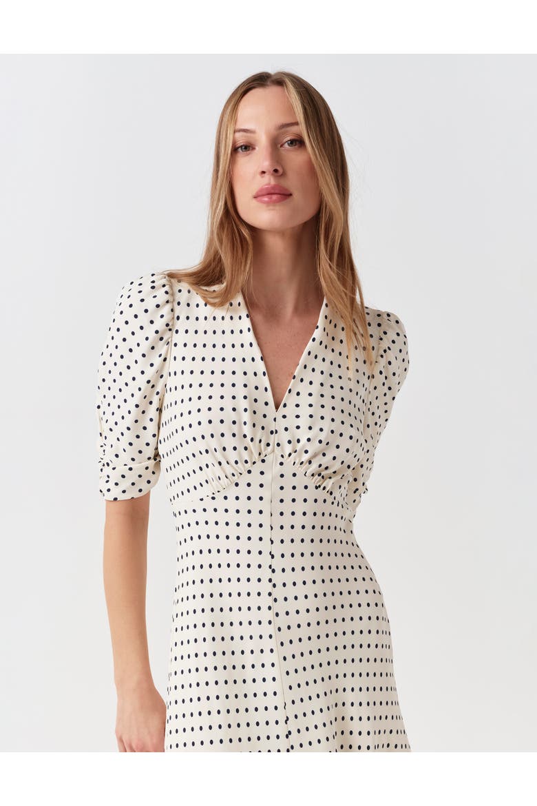 Mia Crepe Polka Dot V-Neck Midi Dress