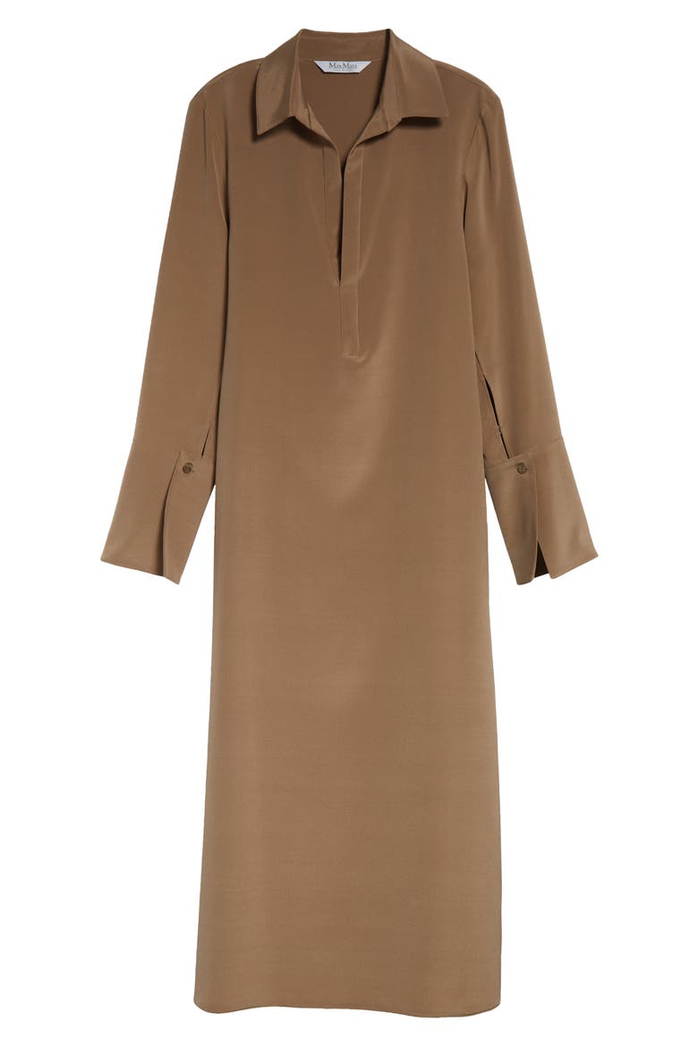 Ossola Long Sleeve Silk Stretch Crêpe de Chine Midi Shirtdress
